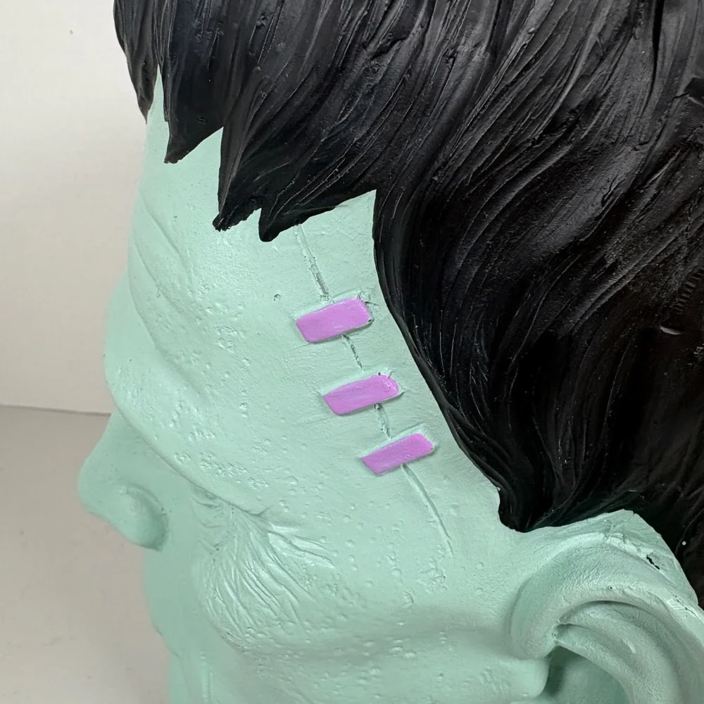 Halloween Green Frankenstein Large Head Bust Decoration Life Like Pink And Green